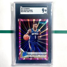 Zion Williamson Rookie #'d /50 SGC 9 Pink Holo Laser SP 2019-20 Donruss #201 RC