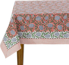 Dark Salmon Pink Floral Cotton Tablecloth 70x108 for Dining  Events