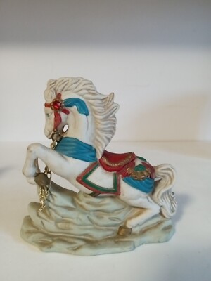 Vintage Michael Golden Supex Ceramic Carousel Horse w/ Angel Cherub Figurine EUC