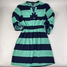 Rue 21 Dress Womens Small Blue Green Striped Vneck Roll Tab Sleeve