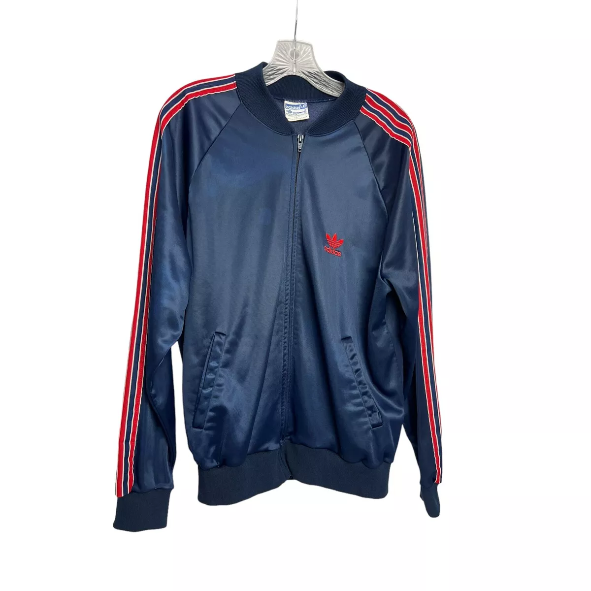 Vintage 80s Navy Blue Red ADIDAS Track Suit Jacket ATP Keyrolan USA Large  READ