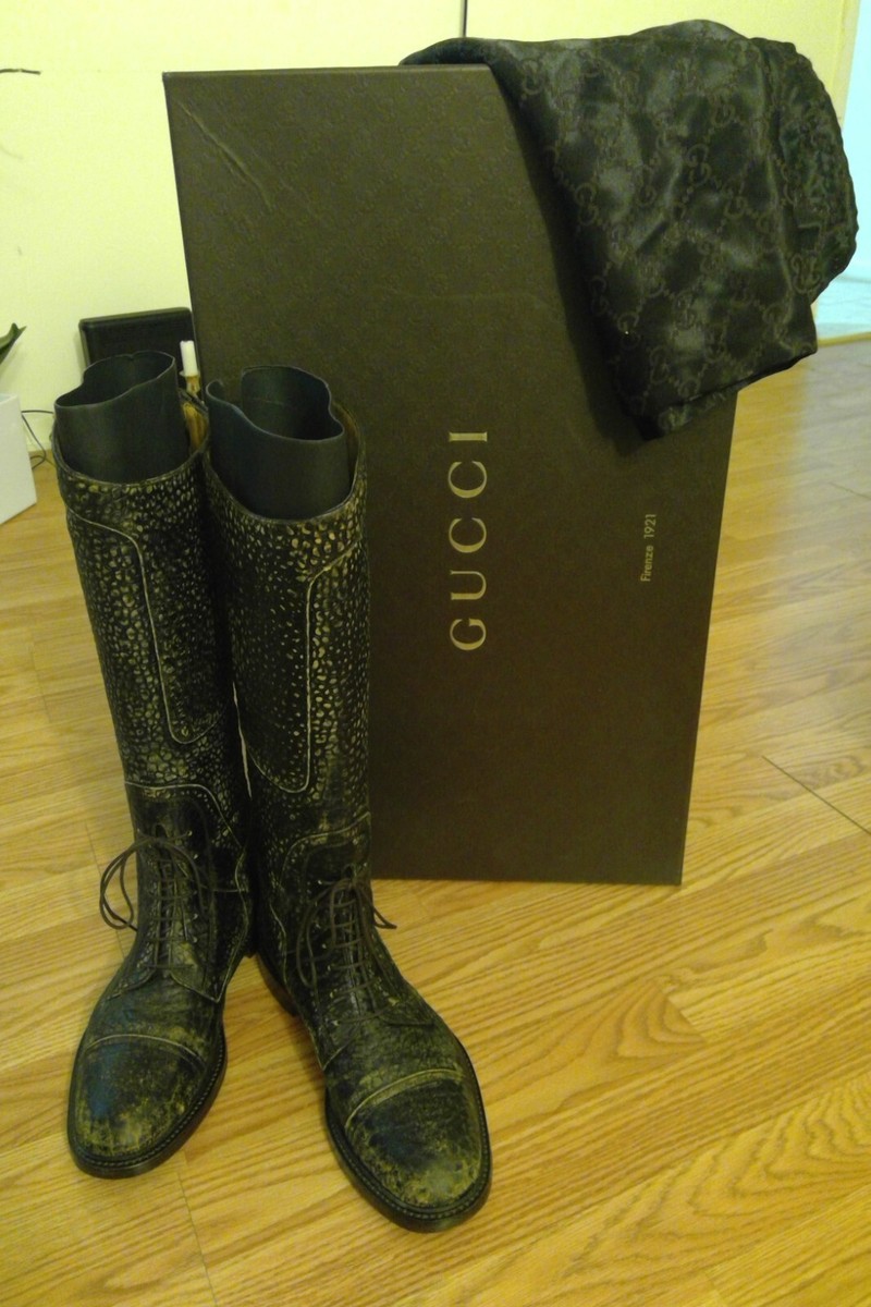 GUCCI TOM FORD期 レースアップブーツ　SIZE42 1/2 GUCCI Tom Ford Black Leather Zip Up Horse bit Chelsea Ankle