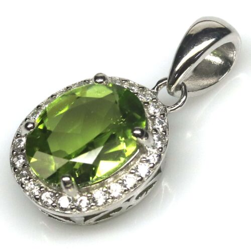Shola Auténtico Natural Verde Peridoto Colgante Plata Esterilina N422