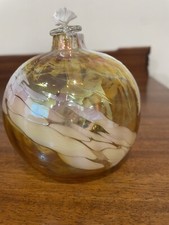 Hand Blown Art glass iridecent Yellow, White Oil lamp burner signed w/wick 2006.