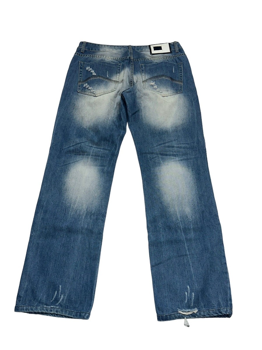 Emporio Armani J12 Mens Blue Jeans Sz 36 X 32 Denim Medium Wash Distressed