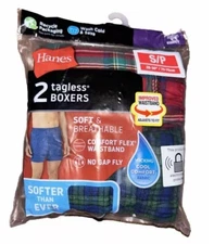 Hanes Small 2ct Tartan Plaids Tagless Boxers 28-30” Cool Comfort Men NWT