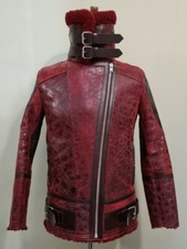 Iro Watching Leather Shearling Belted Jacket Burgundy Size Uk 6 Eu 34 Rrp£2000