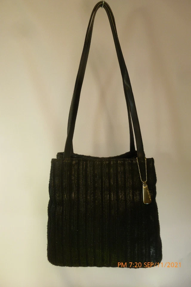 Usado en Excelente Condición Nine Wests Negro Tejido Algodón Lino Tela PU Bolso de Hombro PLATEADO ETIQUETA COLGANTE Foto 3 de 4