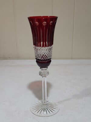 1- NEVER USED AJKA OLINDA RUBY RED Colored Cut to Clear Crystal Champagne Flute