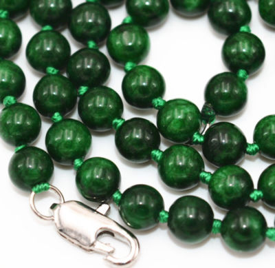 Long 18'' 25'' 36'' 50'' 8mm Green Emerald  Gemstones  Beads Hand Knotted Necklace