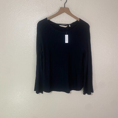 Soft Surroundings NWT Ribbed Long Sleeve Black Sweater Pullover Size XS