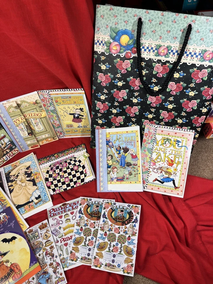 Mary Engelbreit Lot 9 Cards Envelopes Birthday Halloween Thank 4 Sticker Sheets - Image 3 of 4