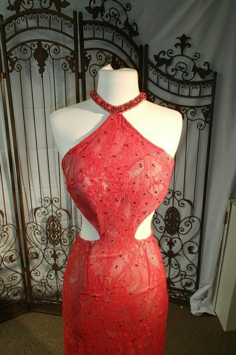 red two piece lace dress Alyce 1409 Mikado Prom Gown Short Sleeves Embellishments GLS Red Long Two Piece