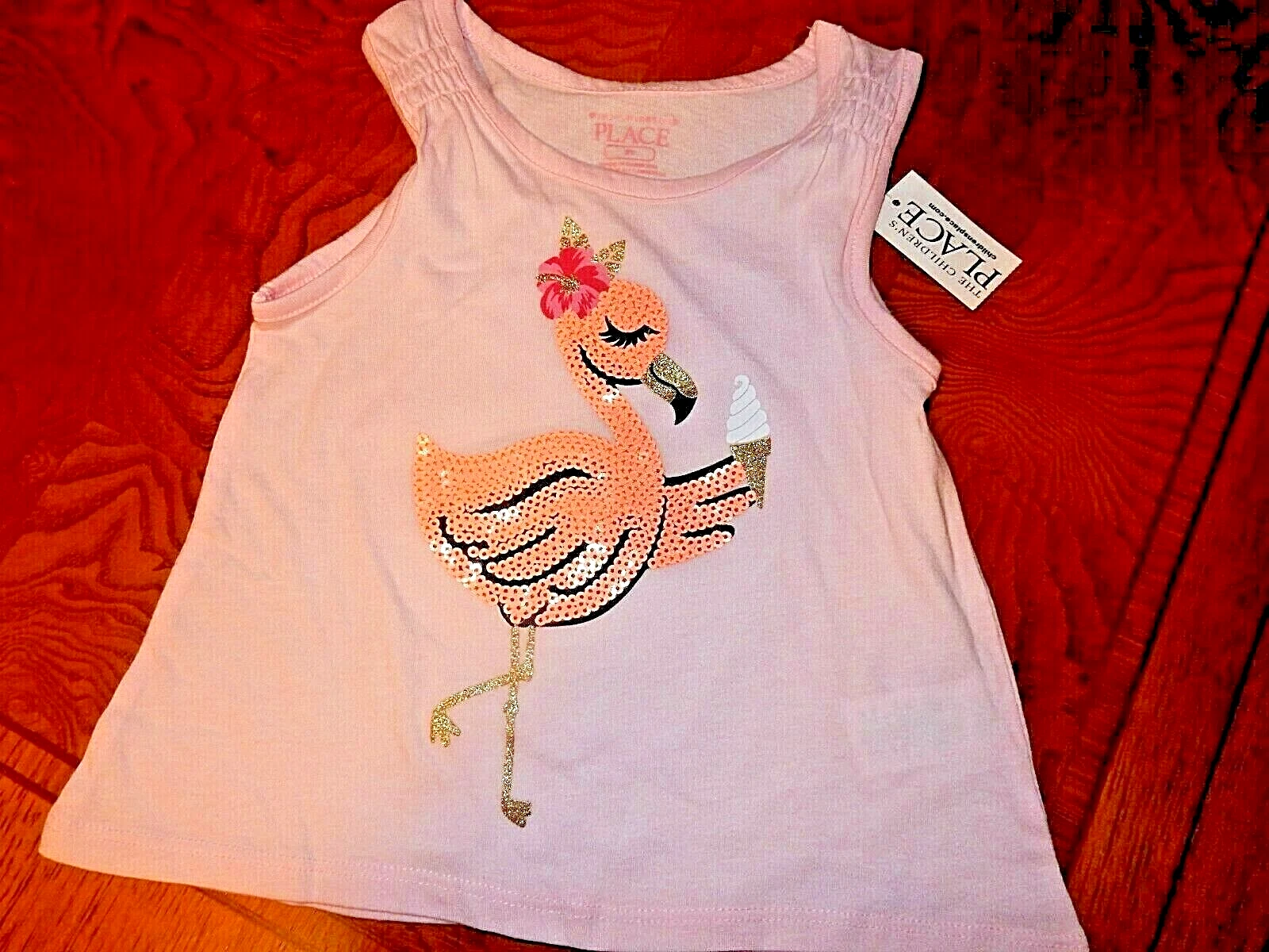 3F NWT 2T The Children's Place Pink FLAMINGO Sequins Tank Top Shirt