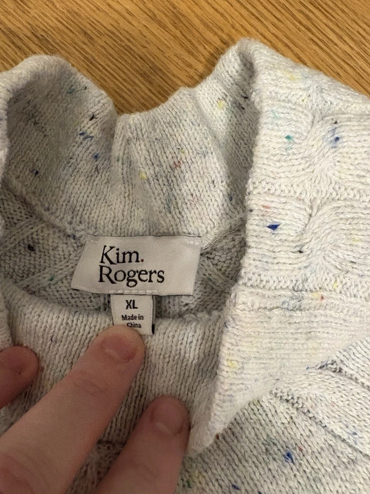 Suéter tejido Kim Rodger’s XL para mujer campana de confeti blanco cuello alto falso Foto 3 de 4