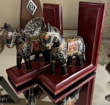 Vintage Hand Painted Folk Art Horse Bookends Table Decor