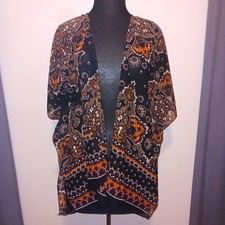 Hippie Gypsy Truth Paisley Kimono Cardigan Shall Wrap Medallion Boho Sheer M