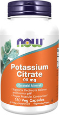 NOW Supplements Potassium Citrate 99 mg Electrolyte Bal Non GMO Vegan-180 cap