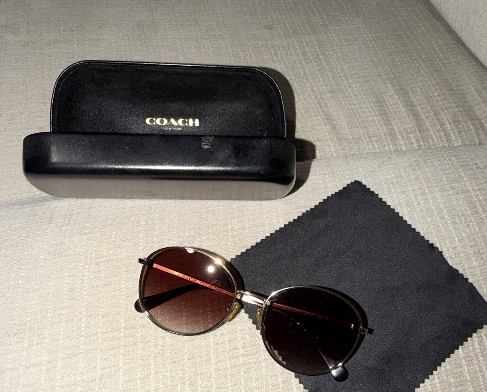 Coach Women’s Round Gold Metal Sunglasses Brown Gradient Plastic Lenses