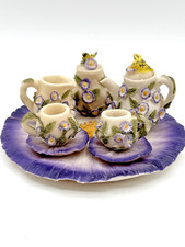 Beautiful Fairy Miniature 5" Tea Party Set Water Lily Flowers Tea Cups 9pc READ