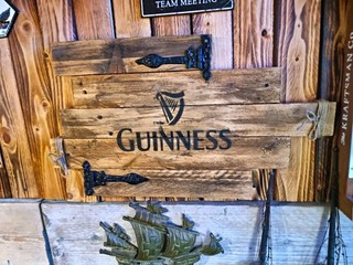 Guinness Wooden Stout Advertising Sign Plaque with Harp Logo & Hinges