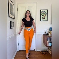 80s Vintage Bright Orange Stirrup Pants Sz M