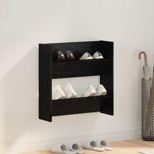 Image of Shoe Cabinet Black Oak 60x18x60cm Engineered Wood Wall-Mounted 2-Shelf SlimLine