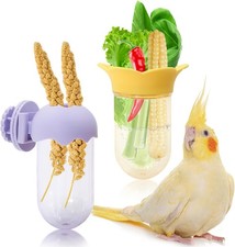 2Pcs Bird Cage Feeder for Vegetable Parrot Veggies Holder with Water-Storage
