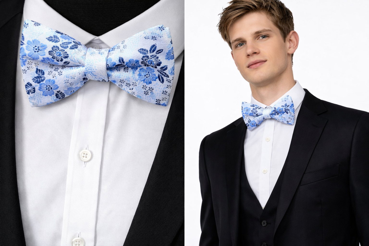 Men’s Bow Tie Floral Blue Luxury Wedding Groomsman Dickie Formal Fancy UK