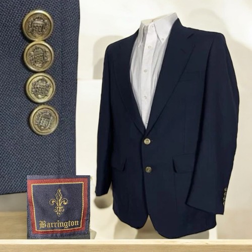 Barrington Sport Coat Mens 38R Navy Blue Hopsack Brass Metal Buttons