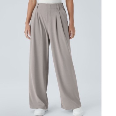 HalaraFlex High Waisted Pleat Side Pocket Wide Leg Waffle Work Pants Gray Large