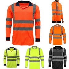Hi Viz Long Sleeve Mens Polo Shirts High Visibility Reflective Hi Viz Work Tops