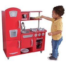 KIDKRAFT VINTAGE WOODEN PLAY KITCHEN WITH STAINLESS STEEL LOO TRIM - RED