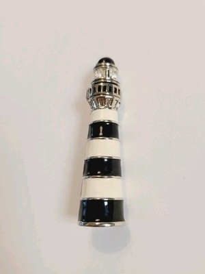 Lighthouse Brooch Pendant PS&CO Black White Silver Tone Metal Stripe Ocean Beach