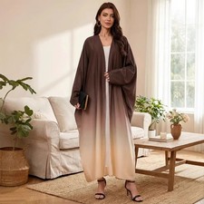 Evening Dress Gown Women Muslim Cardigan Gradient Color Kimono Kaftan Abaya Maxi