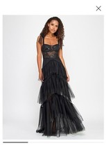 CITY STUDIOS Juniors' Sequin-corset Tie Shoulder Layered-skirt Gown, Sz 3/4 $159