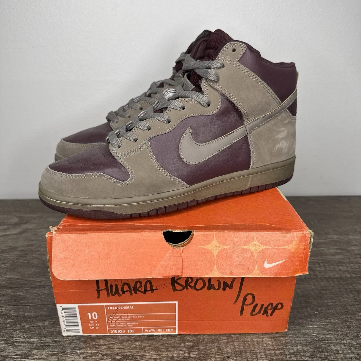 Size 10 - Nike Dunk High 2003 Huara Brown Purple - 304717-221 Rare