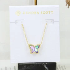 NWOT Kendra Scott Lillia Butterfly Lilac Abalone Pendant Necklace Gold Tone
