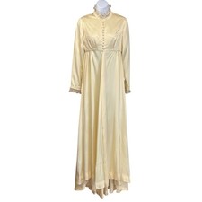 Vintage Unbranded Maxi Dress Victorian Regencycore Cream Satin Pearl Trim Gown