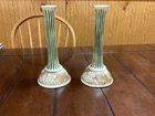 Antique Roseville Pottery Donatello Green Ivory Cherub Bud Vases 10”