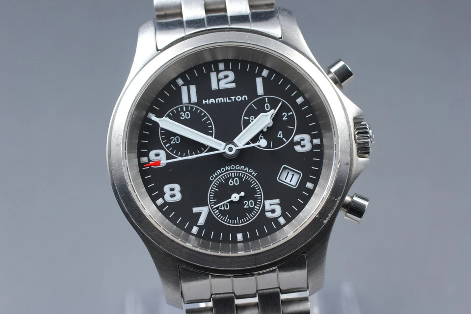 [Casi COMO NUEVO] Reloj para hombre Hamilton cronógrafo cuarzo 3832 esfera negra de Japón Foto 3 de 4