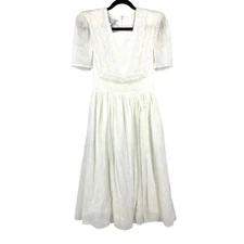 VTG Gunne Sax By Jessica McClintock Midi Dress Apx Sz XS/S White Lace Details