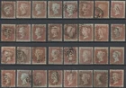 Penny Stars On Blued Paper x 32 Various Perfs And Watermarks. Good Used.