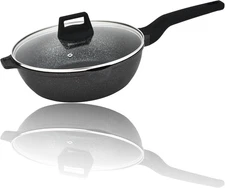 11 Inch Non Stick Frying Pan with Lid Deep Skillet Ceramic Omelette Egg Cooking 