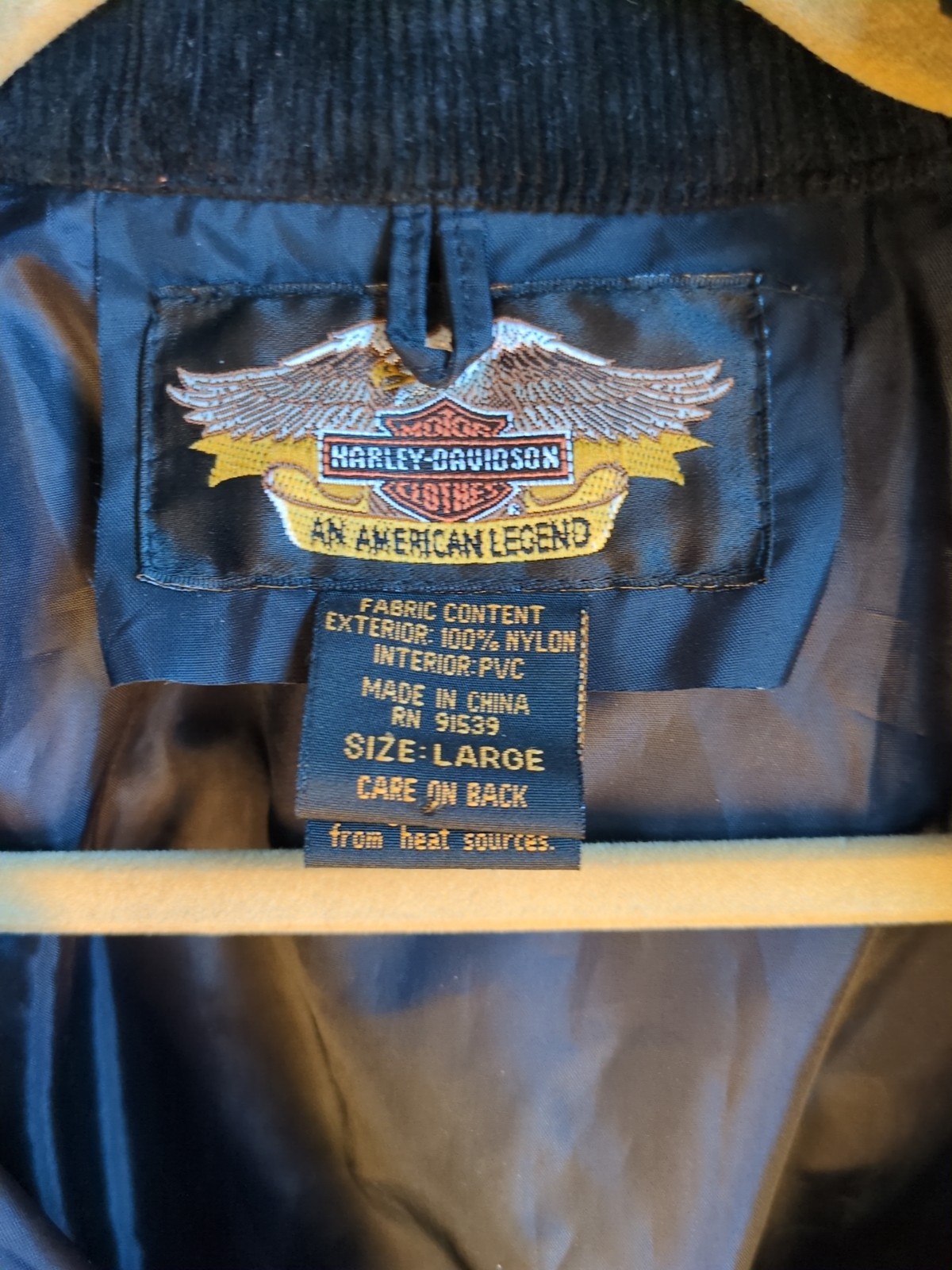 Harley Davidson Rain Suit Mens L Jacket Pants Reinforced Black Orange High Vis