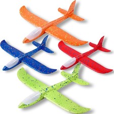 4 Pack LED Airplane Toys, 17.3" Large Throwing Foam Plane, 2 Flight Mode Glid...