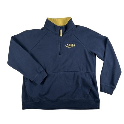 Vtg LL Bean Sweater Womens Large Blue Half Zip Pullover Fleece Lined Logo Pocket