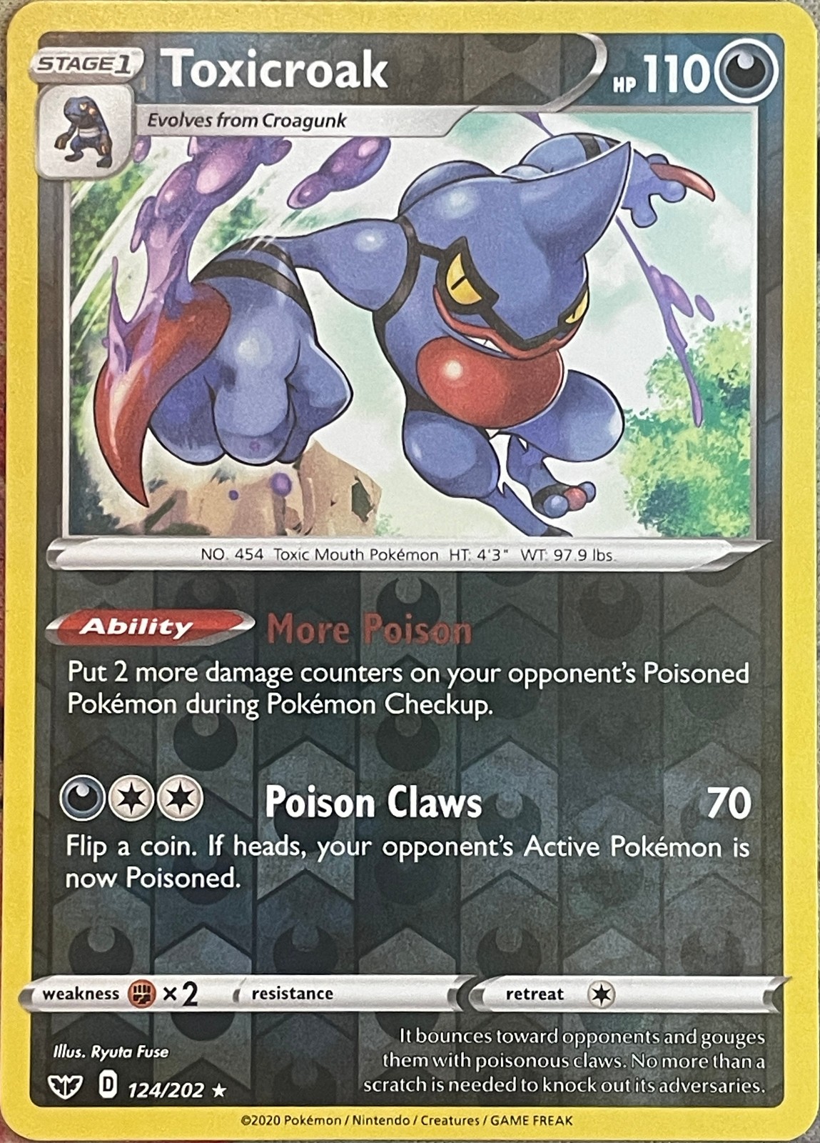 Toxicroak Reverse Holo Rare - 124/202 - Sword & Shield Base Pokemon 2020