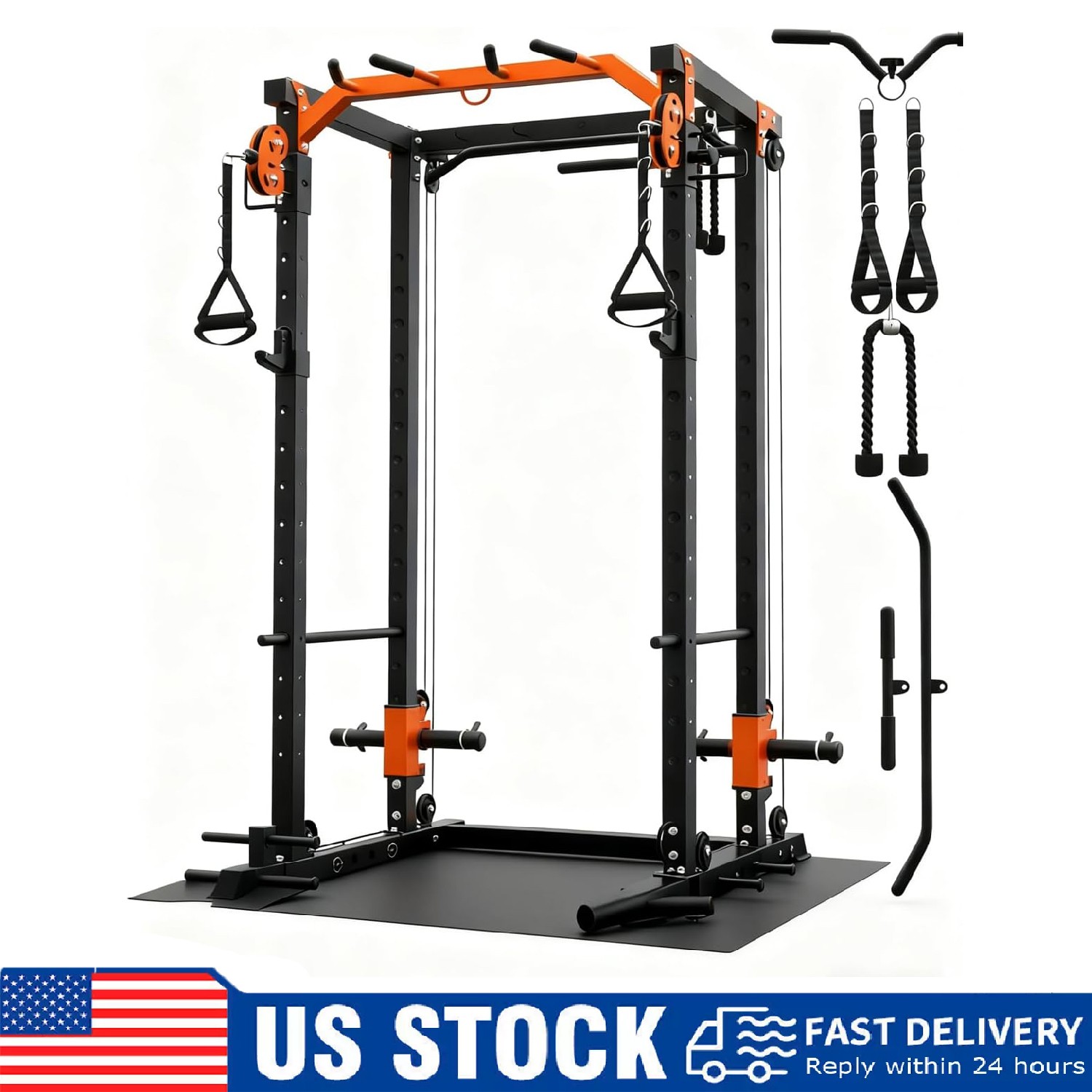 Power Cage Power Rack 2000LBS Squat Rack for Home Gym with LAT Pull Down System
