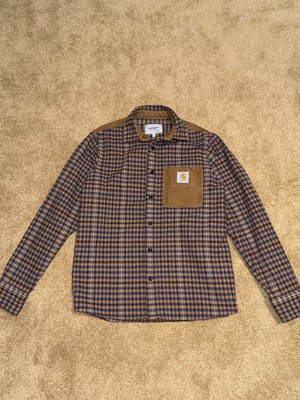 RARE Carhartt WIP Work in Progress Asher Shirt Hamilton Brown Mens Sz Small Wool
